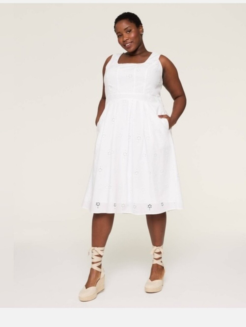 Lane Bryant White Eyelet Midi Dress with Square Neck W Size 20 Petite  NWT